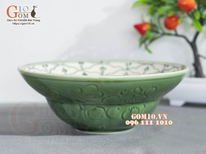 Bát tô yêu xanh đồng vẽ Bèo, đường kính 18cm