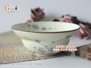Bát tô yêu men kem vẽ hoa Đào xanh, đường kính 18cm
