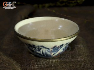 Bát yêu men rạn cổ bọc đồng cảnh Sơn Thủy, đường kính 12cm