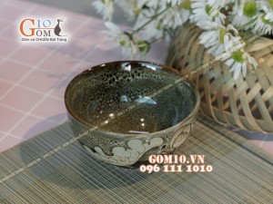 Bát cơm men gấm vàng khắc sen