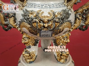 Bộ đỉnh hạc men rạn đắp nổi chân đồng cao cấp, Hạc cao 65cm, Đỉnh cao 60cm