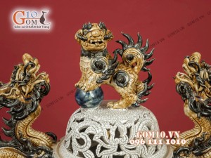 Bộ đỉnh hạc men rạn đắp nổi chân đồng cao cấp, Hạc cao 65cm, Đỉnh cao 60cm