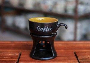 Bộ bếp đun cà phê gốm đen lòng vàng đun cà phê