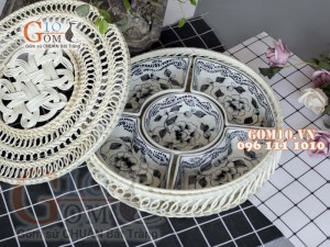 Bộ khay sứ đựng thức ăn họa tiết hoa dây tràm cổ