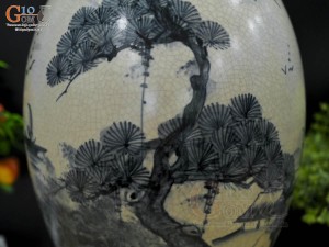 Bình dáng xe điếu men rạn cổ vẽ cảnh sơn thuỷ, cao 41cm