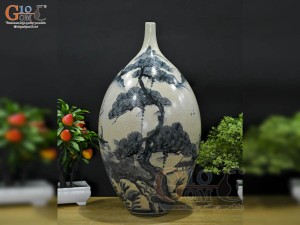 Bình dáng xe điếu men rạn cổ vẽ cảnh sơn thuỷ, cao 41cm