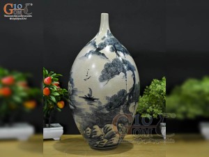 Bình dáng xe điếu men rạn cổ vẽ cảnh sơn thuỷ, cao 41cm