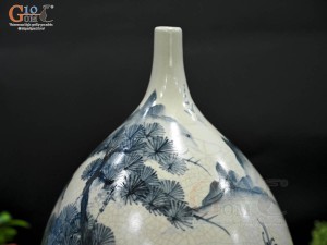 Bình dáng xe điếu men rạn cổ vẽ cảnh sơn thuỷ, cao 41cm