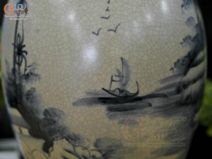 Bình dáng xe điếu men rạn cổ vẽ cảnh sơn thuỷ, cao 41cm