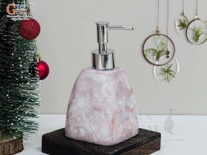 Bình đựng dầu gội, sữa tắm dáng lục giác men đá màu hồng đất, 350ml