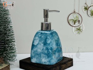 Bình đựng dầu gội, sữa tắm dáng lục giác men đá màu xanh biển, 350ml