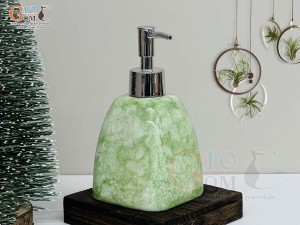 Bình đựng dầu gội, sữa tắm dáng lục giác men đá màu xanh lá, 350ml