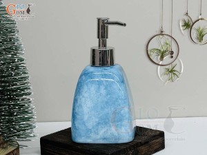 Bình đựng dầu gội, sữa tắm dáng lục giác men đá màu xanh thiên thanh, 350ml