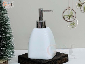 Bình đựng dầu gội, sữa tắm dáng lục giác men trắng, 350ml