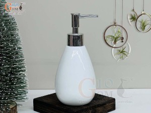 Bình đựng dầu gội, sữa tắm dáng thon men trắng, 300ml