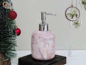 Bình đựng dầu gội, sữa tắm dáng tròn thấp men đá màu hồng đất, 350ml