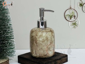Bình đựng dầu gội, sữa tắm dáng tròn thấp men đá màu nâu đất, 350ml