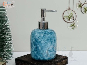 Bình đựng dầu gội, sữa tắm dáng tròn thấp men đá màu xanh biển, 350ml