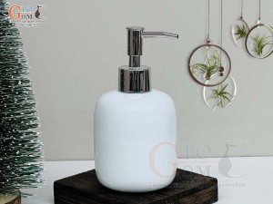 Bình đựng dầu gội, sữa tắm dáng tròn thấp men trắng, 350ml