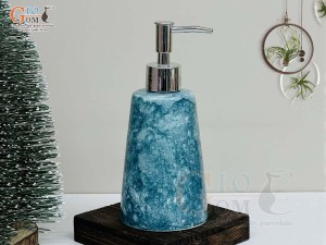 Bình đựng dầu gội, sữa tắm dáng vát cao men đá màu xanh biển, 350ml