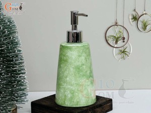 Bình đựng dầu gội, sữa tắm dáng vát cao men đá màu xanh lá, 350ml