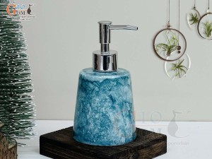 Bình đựng dầu gội, sữa tắm dáng vát thấp men đá màu xanh biển, 250ml