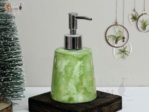 Bình đựng dầu gội, sữa tắm dáng vát thấp men đá màu xanh lá, 250ml
