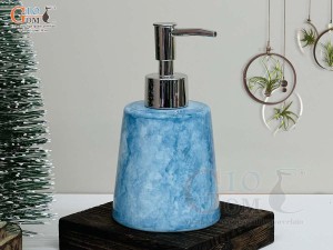 Bình đựng dầu gội, sữa tắm dáng vát thấp men đá màu xanh thiên thanh, 250ml