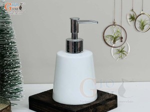 Bình đựng dầu gội, sữa tắm dáng vát thấp men trắng, 250ml