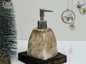 Bình đựng dầu gội, sữa tắm dáng lục giác men đá màu nâu đất, 350ml