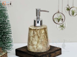 Bình đựng dầu gội, sữa tắm dáng vát thấp men đá màu nâu đất, 250ml