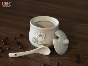 Bình đựng gia vị men kem tấm vẽ Bạch Liên