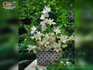 Bình hoa dáng ang men kem cổ điển, 35x15cm