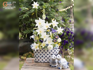 Bình hoa dáng ang men kem cổ điển, 35x15cm