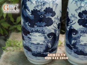 Bình hoa dáng bí men rong cổ họa tiết hoa Sen, cao 50cm