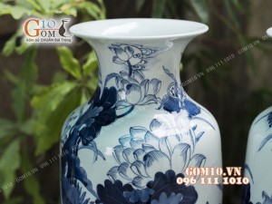 Bình hoa dáng bí men rong cổ họa tiết hoa Sen, cao 50cm