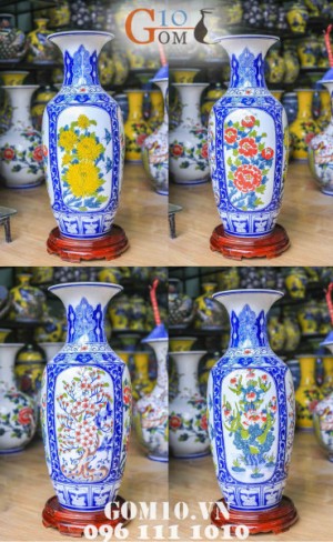 Bình hoa dáng Lục bình vẽ Tứ cảnh Hoa 68cm ( 1 Đôi )