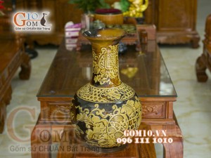 Bình hoa dáng tỏi cổ men màu khắc nổi, cao 55cm