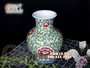 Bình hoa dáng tỏi cổ nền trắng vẽ hoa Phù Dung 26cm