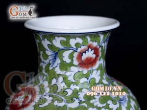 Bình hoa dáng tỏi cổ nền trắng vẽ hoa Phù Dung 26cm