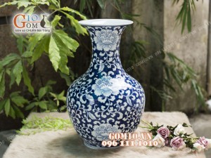 Bình hoa dáng tỏi đại men rong cổ họa tiết Hoa Dây, cao 46cm