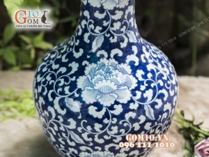Bình hoa dáng tỏi đại men rong cổ họa tiết Hoa Dây, cao 46cm