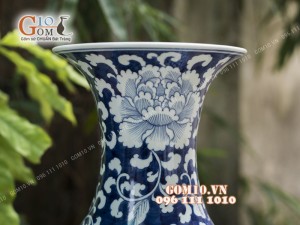 Bình hoa dáng tỏi đại men rong cổ họa tiết Hoa Dây, cao 46cm