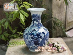 Bình hoa dáng tỏi đại men rong cổ họa tiết Phúc Lộc Thọ, cao 46cm