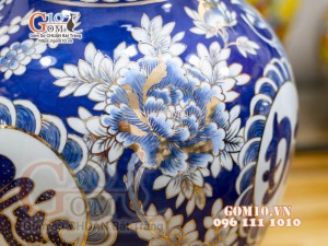 Bình hoa dáng tỏi men màu họa tiết Phúc Đức Tài Lộc vẽ vàng 24k, cao 55cm