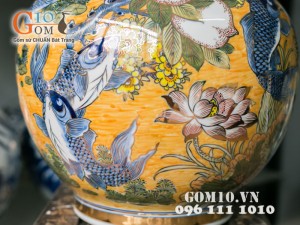 Bình hoa dáng tỏi vẽ cá chép hóa sen vàng 54cm