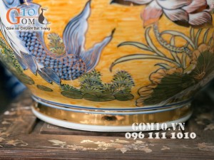 Bình hoa dáng tỏi vẽ cá chép hóa sen vàng 54cm