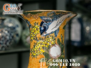 Bình hoa dáng tỏi vẽ cá chép hóa sen vàng 54cm