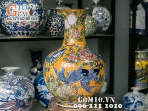 Bình hoa dáng tỏi vẽ cá chép hóa sen vàng 54cm