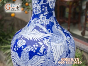 Bình hoa dáng tỏi vẽ tay cảnh Công Đào cao 70cm